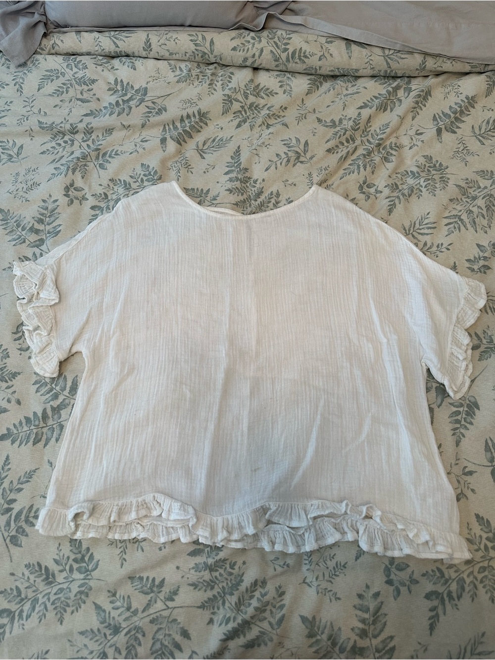 White Ruffle Sleeve Linen Women's Top